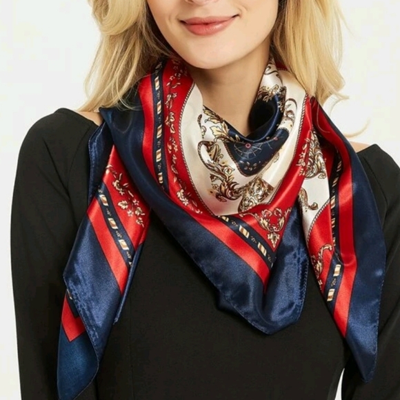 💖 2/$30 Elegant red white & blue square hair Head & neck bandana graphic scarf